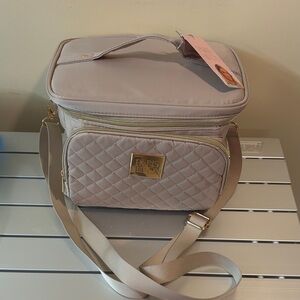 Paris Hilton Quilted Tan Train Cosmetic Bag